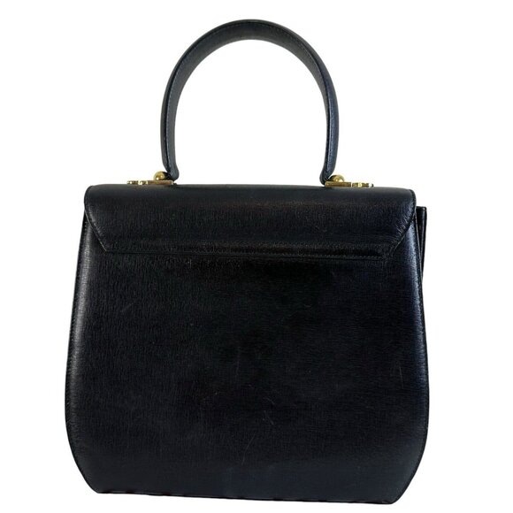 Authentic Salvatore Ferragamo Vinta Iconic Top Handle Handbag Leather Black 2Way - Picture 3 of 15